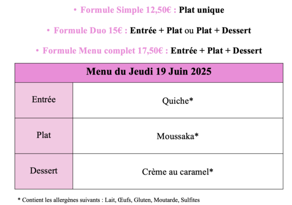 Menu du Jeudi 19 Juin 2025