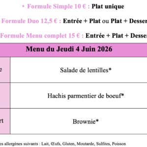 Menu du Jeudi 4 Juin 2026